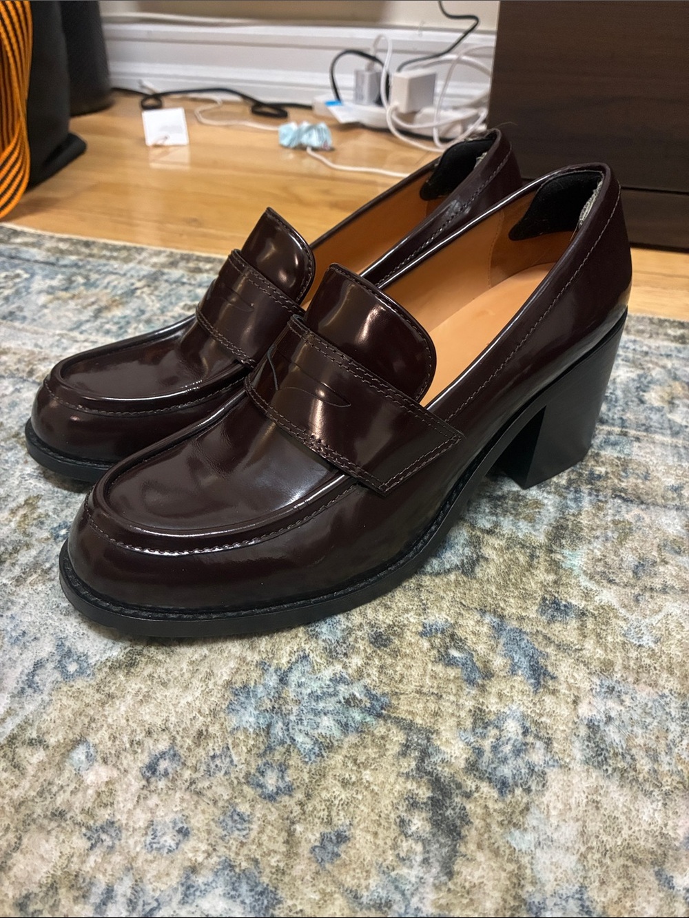 Thursday Boot Company Women's Patent Penny Loafer Heel in Burgundy
